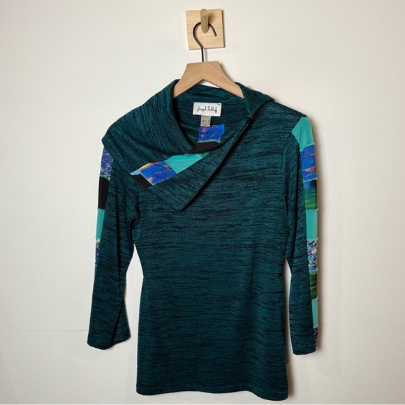 Joseph Ribkoff Colorblock Blue Pullover Asymmetrical Cowl Neck Sweater Canada 6 - Picture 1 of 8